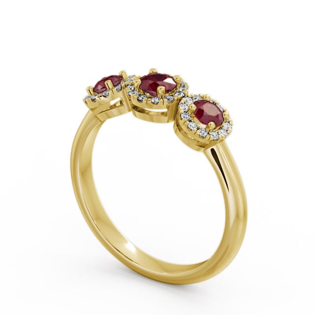 Three Stone Cluster Ruby and Diamond 0.64ct Ring 18K Yellow Gold - Addiewell