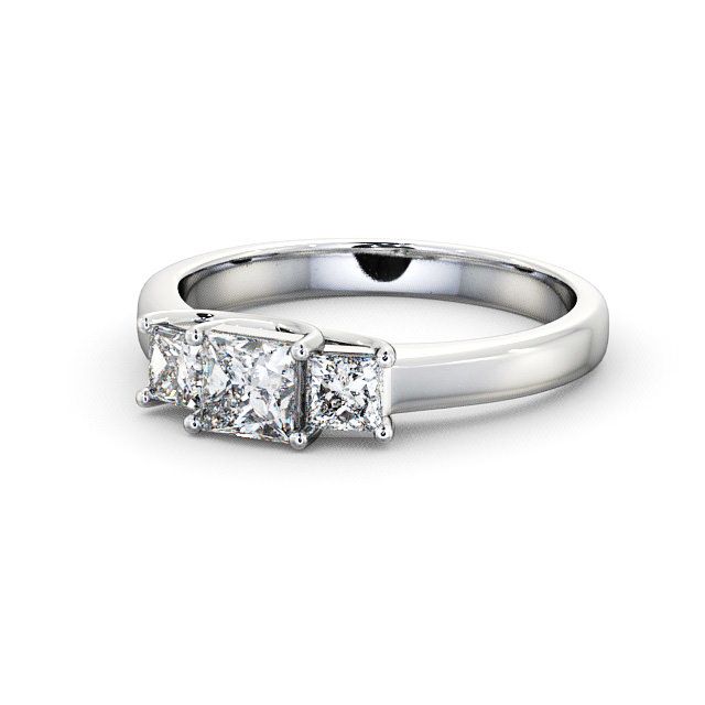 Three Stone Princess Diamond Ring 18K White Gold - Aislaby TH1_WG_FLAT