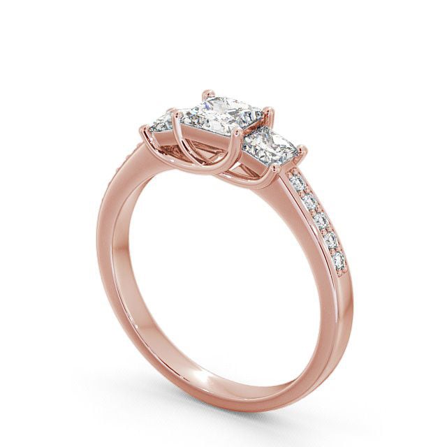Three Stone Princess Diamond Ring 18K Rose Gold With Side Stones - Amberley