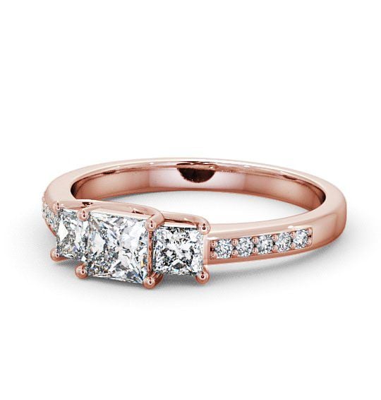 Three Stone Princess Diamond Trilogy Ring 9K Rose Gold with Channel Set Side Stones TH1S_RG_THUMB2 