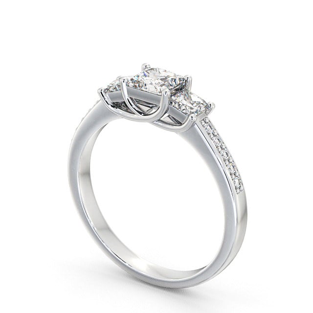 Three Stone Princess Diamond Ring Palladium With Side Stones - Amberley TH1S_WG_SIDE