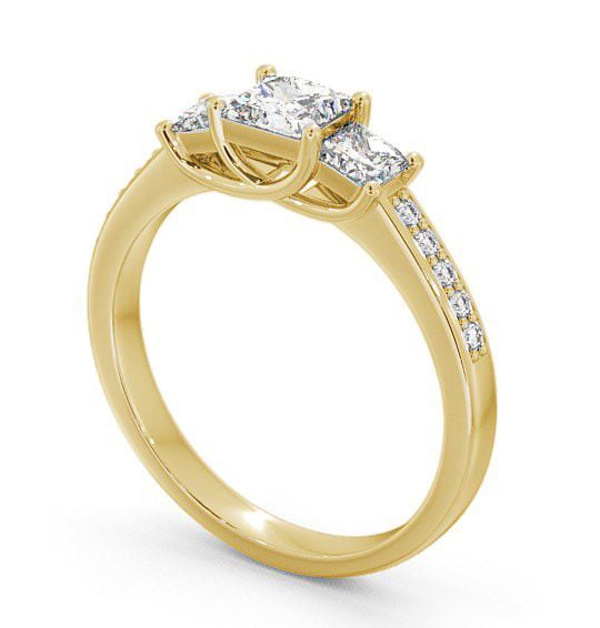 Three Stone Princess Diamond Trilogy Ring 18K Yellow Gold with Channel Set Side Stones TH1S_YG_THUMB1