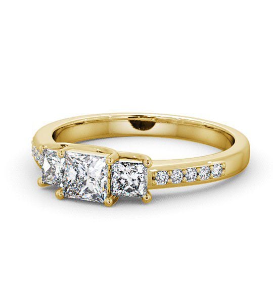  Three Stone Princess Diamond Ring 9K Yellow Gold With Side Stones - Amberley TH1S_YG_THUMB2 
