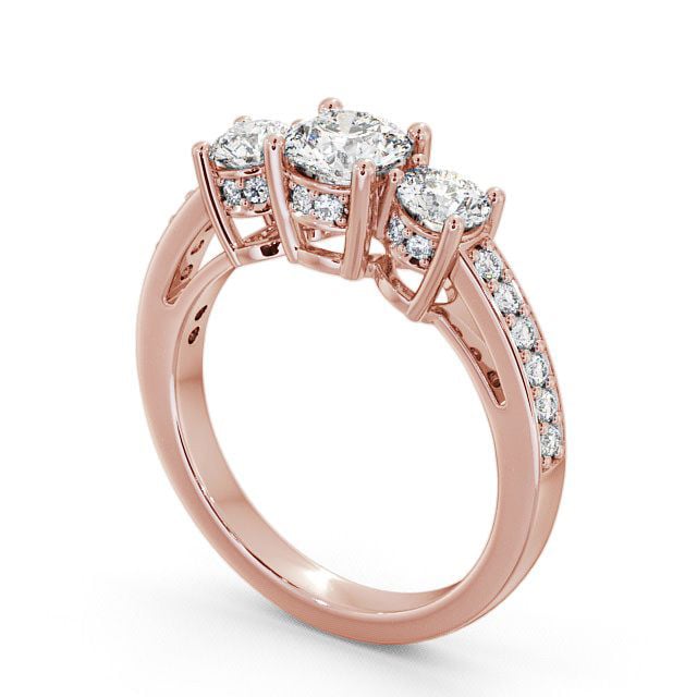 Three Stone Round Diamond Ring 18K Rose Gold With Side Stones - Beaumont TH20_RG_SIDE