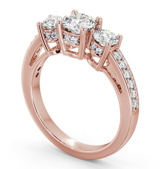 Three Stone Round Diamond Ring 18K Rose Gold With Side Stones - Beaumont TH20_RG_THUMB1