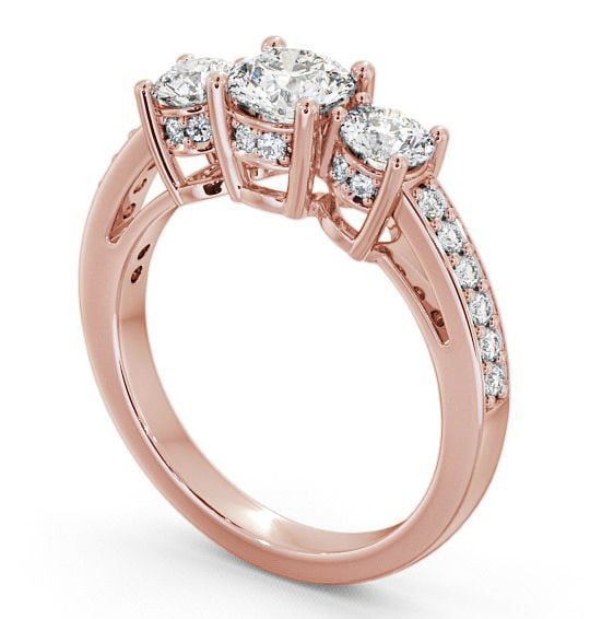 Three Stone Round Diamond Glamorous Ring 18K Rose Gold with Channel Set Side Stones TH20_RG_THUMB1