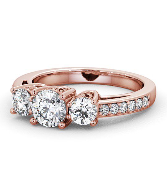  Three Stone Round Diamond Ring 9K Rose Gold With Side Stones - Beaumont TH20_RG_THUMB2 