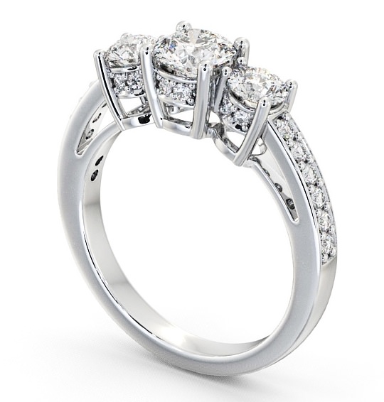 Three Stone Round Diamond Glamorous Ring 18K White Gold with Channel Set Side Stones TH20_WG_THUMB1