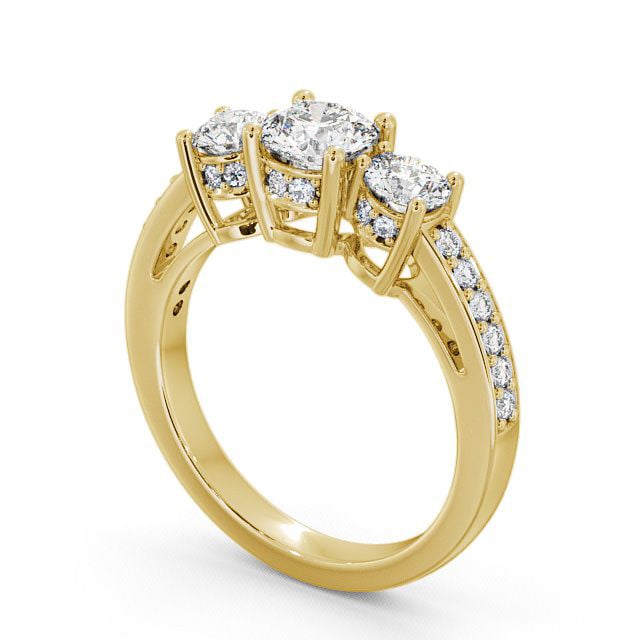 Three Stone Round Diamond Ring 18K Yellow Gold With Side Stones - Beaumont TH20_YG_SIDE