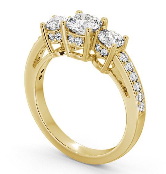 Three Stone Round Diamond Ring 18K Yellow Gold With Side Stones - Beaumont TH20_YG_THUMB1