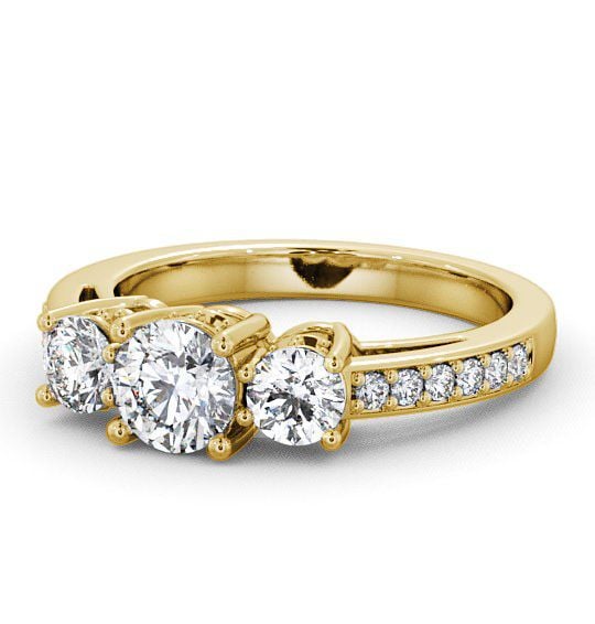 Three Stone Round Diamond Glamorous Ring 9K Yellow Gold with Channel Set Side Stones TH20_YG_THUMB2 