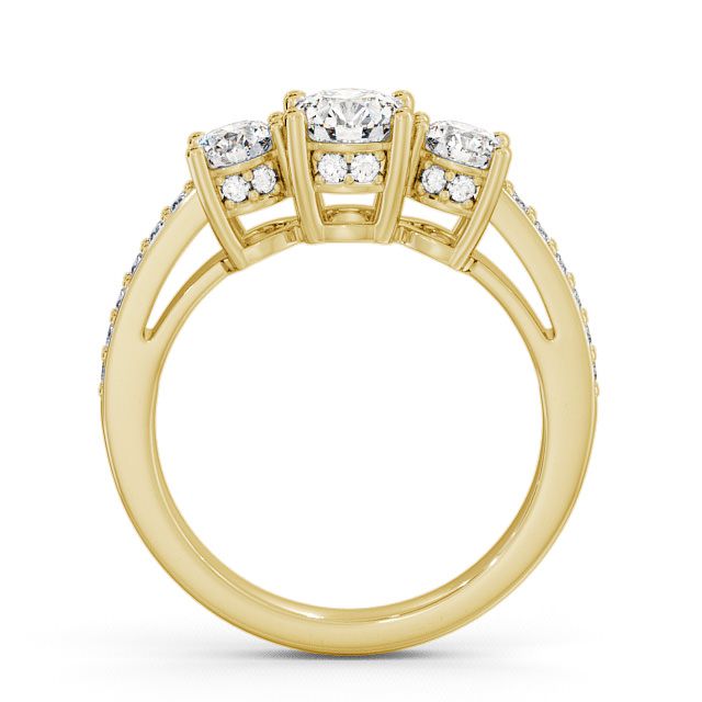 Three Stone Round Diamond Ring 18K Yellow Gold With Side Stones - Beaumont TH20_YG_UP