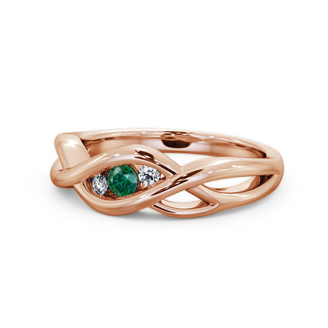 Three Stone Emerald and Diamond 0.11ct Ring 9K Rose Gold - Ebley TH21GEM_RG_EM_FLAT