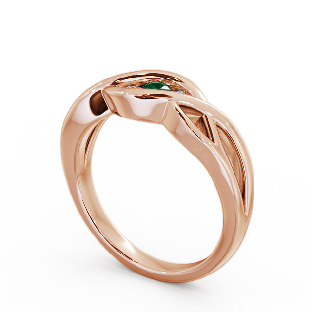 Three Stone Emerald and Diamond 0.11ct Ring 9K Rose Gold - Ebley TH21GEM_RG_EM_SIDE