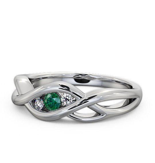  Three Stone Emerald and Diamond 0.11ct Ring 9K White Gold - Ebley TH21GEM_WG_EM_THUMB2 