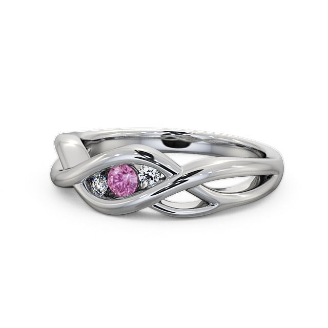 Three Stone Pink Sapphire and Diamond 0.13ct Ring 9K White Gold - Ebley TH21GEM_WG_PS_FLAT