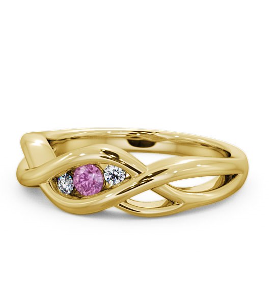  Three Stone Pink Sapphire and Diamond 0.13ct Ring 18K Yellow Gold - Ebley TH21GEM_YG_PS_THUMB2 