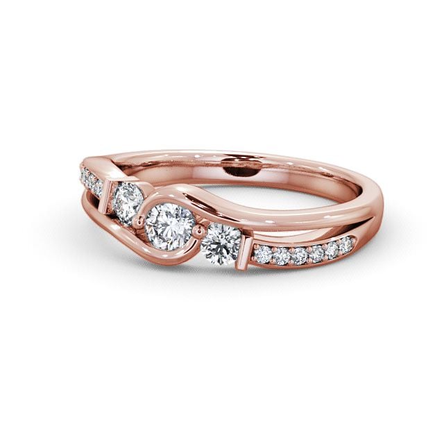 Three Stone Round Diamond Ring 18K Rose Gold With Side Stones - Daviot TH22_RG_FLAT