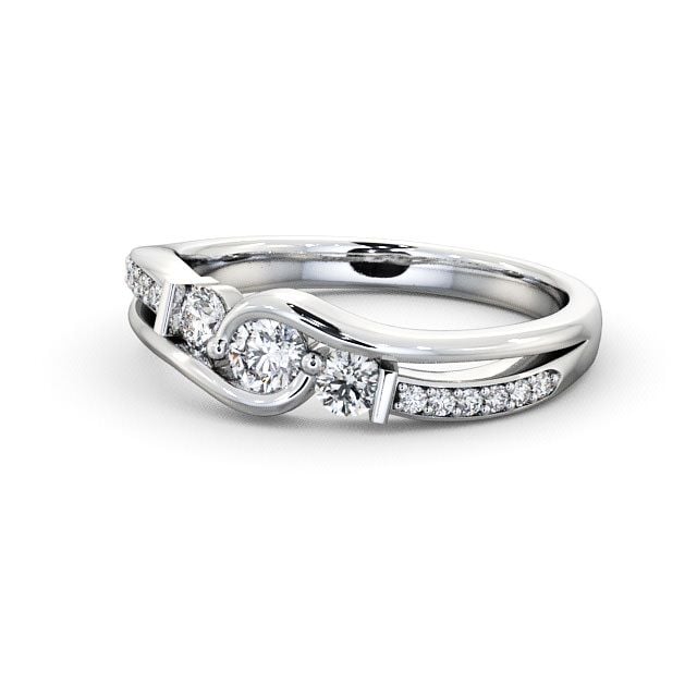 Three Stone Round Diamond Ring Platinum With Side Stones - Daviot TH22_WG_FLAT