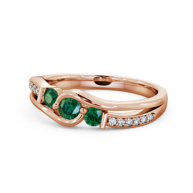 Three Stone Emerald and Diamond 0.31ct Ring 9K Rose Gold - Daviot TH22GEM_RG_EM_FLAT