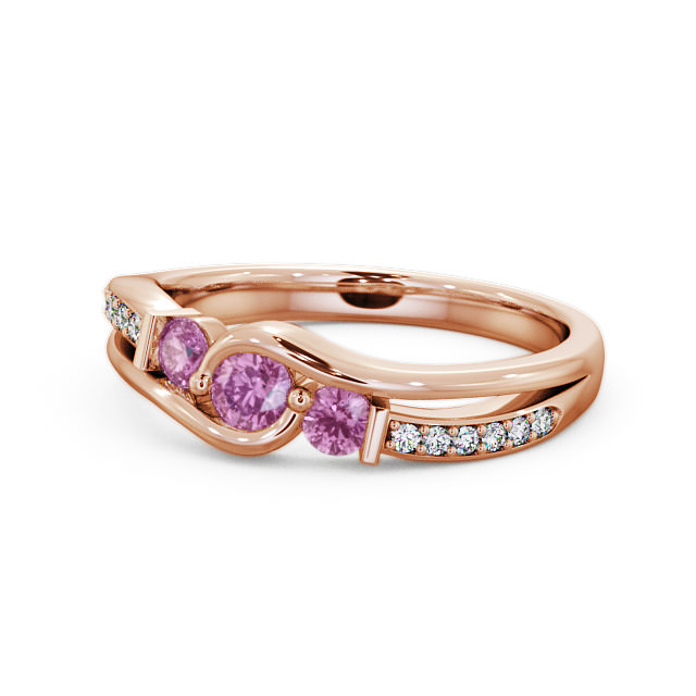 Three Stone Pink Sapphire and Diamond 0.38ct Ring 18K Rose Gold - Daviot TH22GEM_RG_PS_FLAT