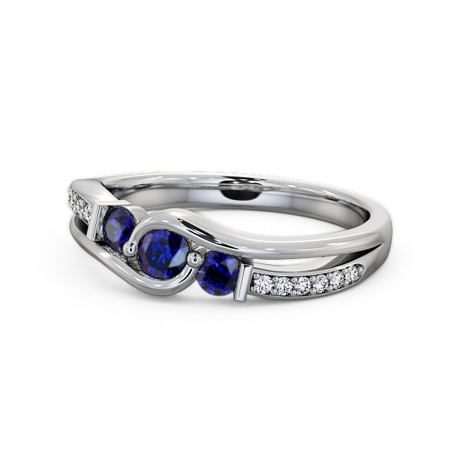 Three Stone Blue Sapphire and Diamond 0.38ct Ring 18K White Gold - Daviot TH22GEM_WG_BS_FLAT