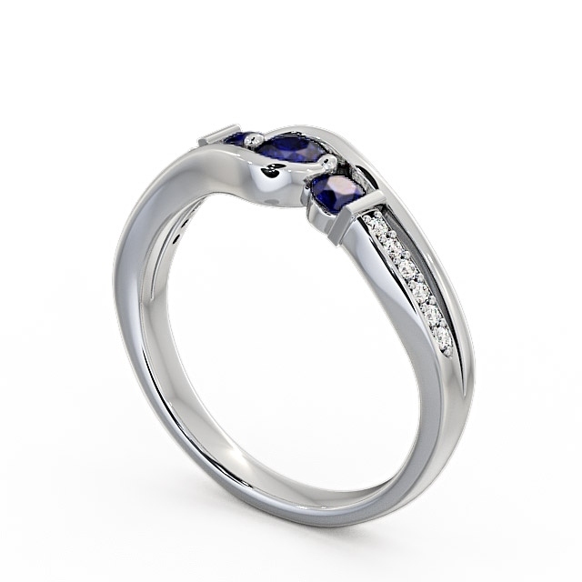Three Stone Blue Sapphire and Diamond 0.38ct Ring 18K White Gold - Daviot TH22GEM_WG_BS_SIDE