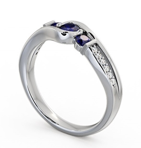 Three Stone Blue Sapphire and Diamond 0.38ct Ring 9K White Gold - Daviot TH22GEM_WG_BS_THUMB1