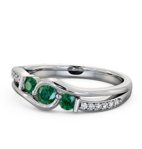  Three Stone Emerald and Diamond 0.31ct Ring 9K White Gold - Daviot TH22GEM_WG_EM_THUMB2 