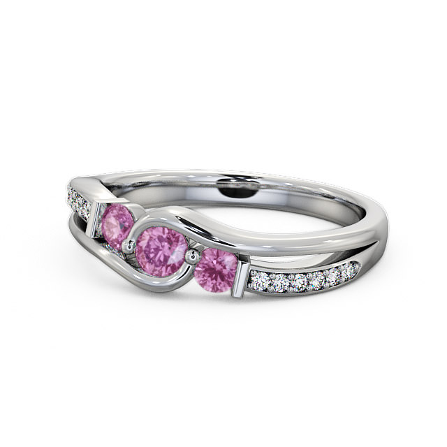 Three Stone Pink Sapphire and Diamond 0.38ct Ring 18K White Gold - Daviot TH22GEM_WG_PS_FLAT