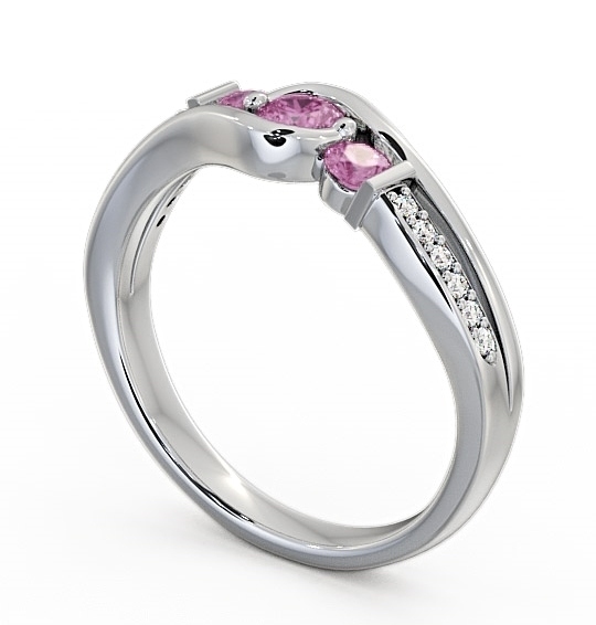 Three Stone Pink Sapphire and Diamond 0.38ct Ring Palladium TH22GEM_WG_PS_THUMB1