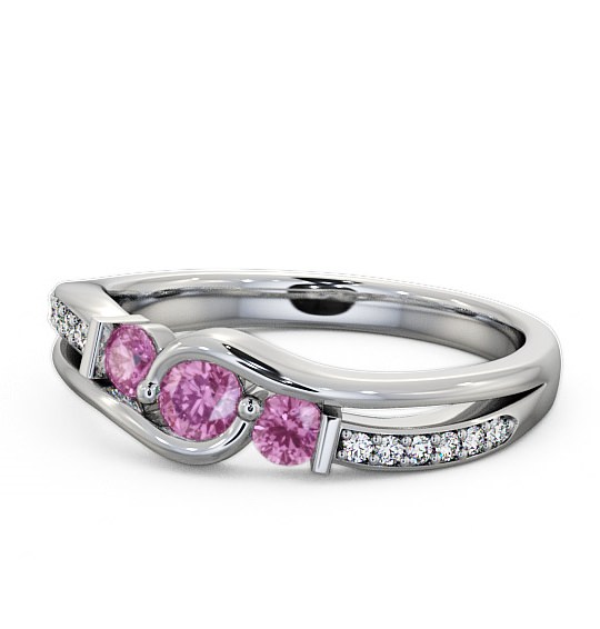  Three Stone Pink Sapphire and Diamond 0.38ct Ring Palladium - Daviot TH22GEM_WG_PS_THUMB2 