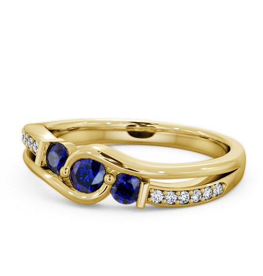  Three Stone Blue Sapphire and Diamond 0.38ct Ring 9K Yellow Gold - Daviot TH22GEM_YG_BS_THUMB2 