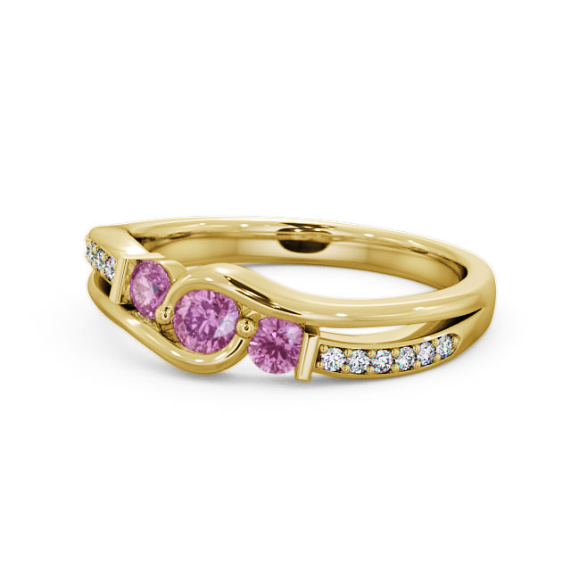 Three Stone Pink Sapphire and Diamond 0.38ct Ring 18K Yellow Gold - Daviot TH22GEM_YG_PS_FLAT