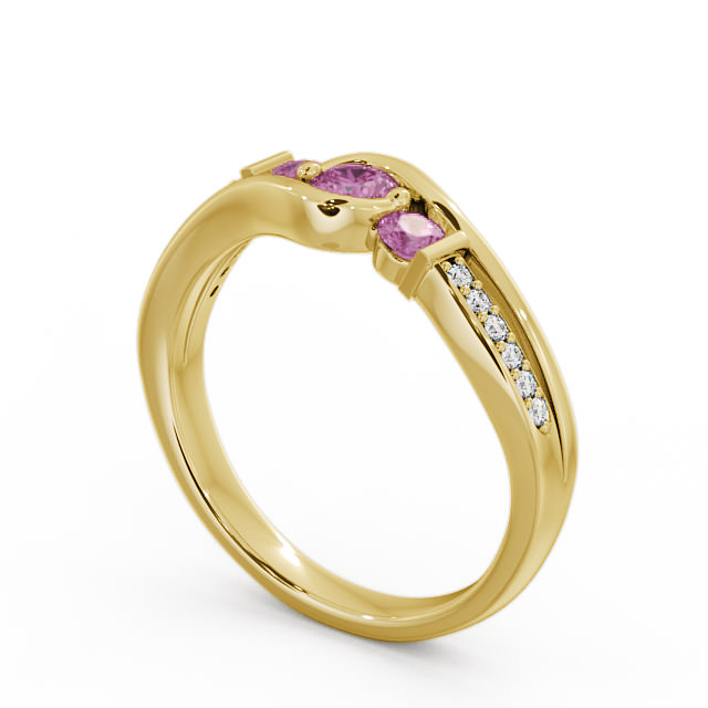 Three Stone Pink Sapphire and Diamond 0.38ct Ring 18K Yellow Gold - Daviot TH22GEM_YG_PS_SIDE