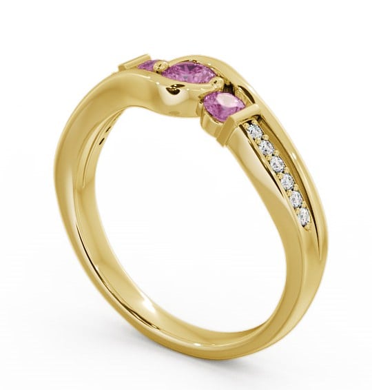  Three Stone Pink Sapphire and Diamond 0.38ct Ring 9K Yellow Gold - Daviot TH22GEM_YG_PS_THUMB1 