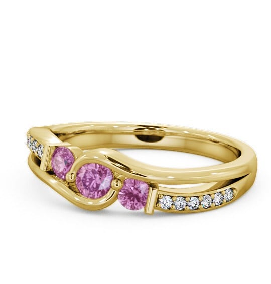  Three Stone Pink Sapphire and Diamond 0.38ct Ring 9K Yellow Gold - Daviot TH22GEM_YG_PS_THUMB2 