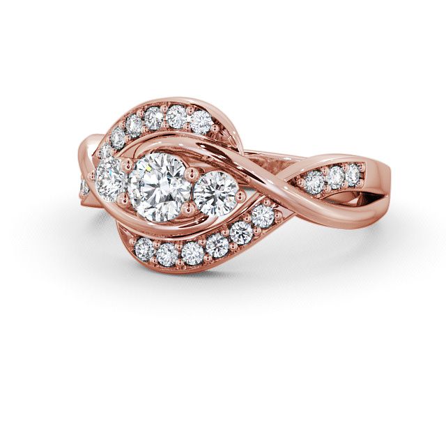 Three Stone Round Diamond Ring 18K Rose Gold With Channel Set Stones - Belsay TH23_RG_FLAT