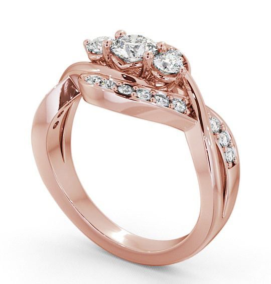 Three Stone Round Diamond Unique Style Ring 18K Rose Gold with Channel Set Stones TH23_RG_THUMB1 