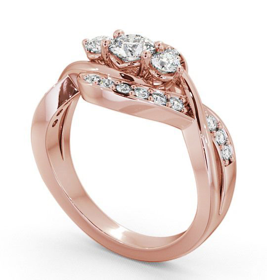 Three Stone Round Diamond Unique Style Ring 9K Rose Gold with Channel Set Stones TH23_RG_THUMB1 