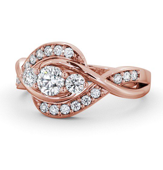 Three Stone Round Diamond Unique Style Ring 18K Rose Gold with Channel Set Stones TH23_RG_THUMB2 