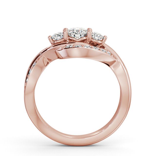 Three Stone Round Diamond Ring 9K Rose Gold With Channel Set Stones - Belsay TH23_RG_UP