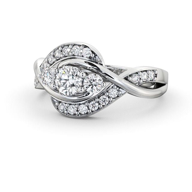 Three Stone Round Diamond Ring 9K White Gold With Channel Set Stones - Belsay TH23_WG_FLAT