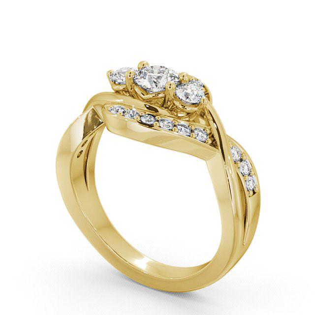 Three Stone Round Diamond Ring 9K Yellow Gold With Channel Set Stones - Belsay TH23_YG_SIDE