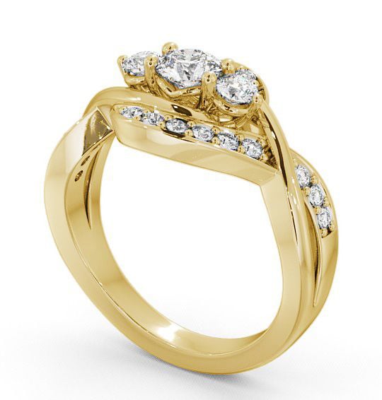 Three Stone Round Diamond Unique Style Ring 9K Yellow Gold with Channel Set Stones TH23_YG_THUMB1