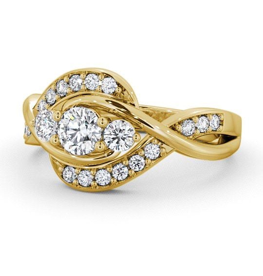Three Stone Round Diamond Unique Style Ring 18K Yellow Gold with Channel Set Stones TH23_YG_THUMB2 