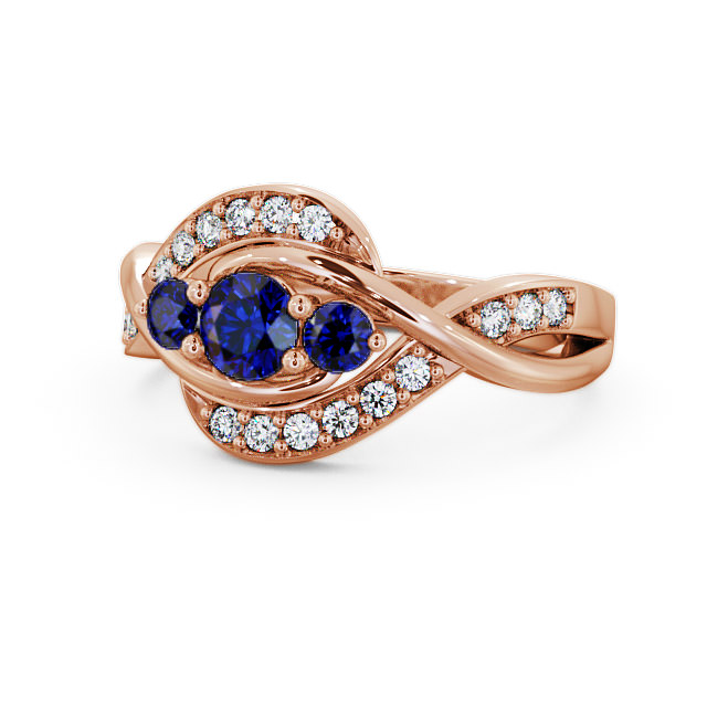 Three Stone Blue Sapphire and Diamond 0.70ct Ring 9K Rose Gold - Belsay TH23GEM_RG_BS_FLAT