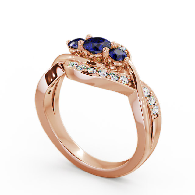 Three Stone Blue Sapphire and Diamond 0.70ct Ring 9K Rose Gold - Belsay TH23GEM_RG_BS_SIDE