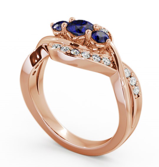 Three Stone Blue Sapphire and Diamond 0.70ct Ring 9K Rose Gold TH23GEM_RG_BS_THUMB1