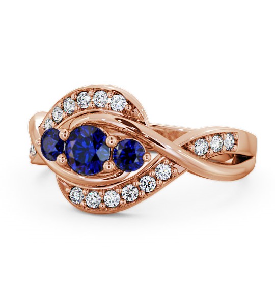  Three Stone Blue Sapphire and Diamond 0.70ct Ring 9K Rose Gold - Belsay TH23GEM_RG_BS_THUMB2 